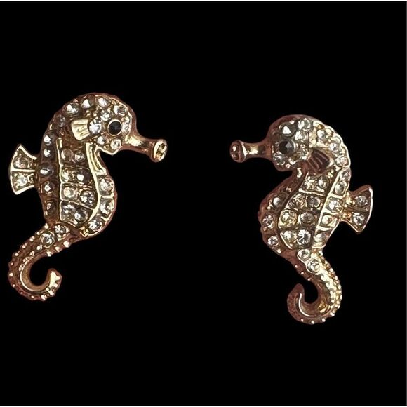 Crystal Pave Seahorse Stud Earrings - Picture 1 of 5